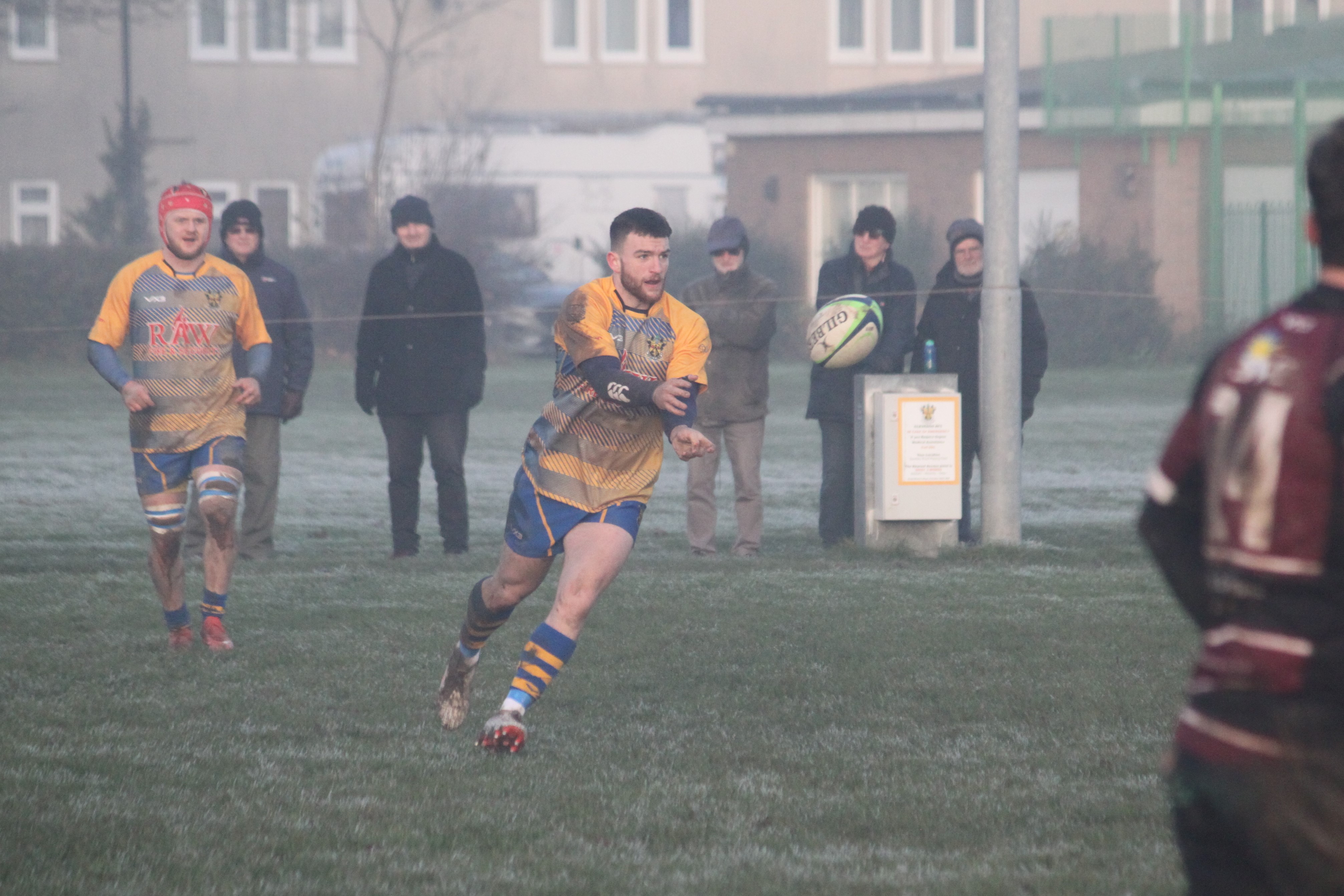 Joel Giltrow passes in the frost...